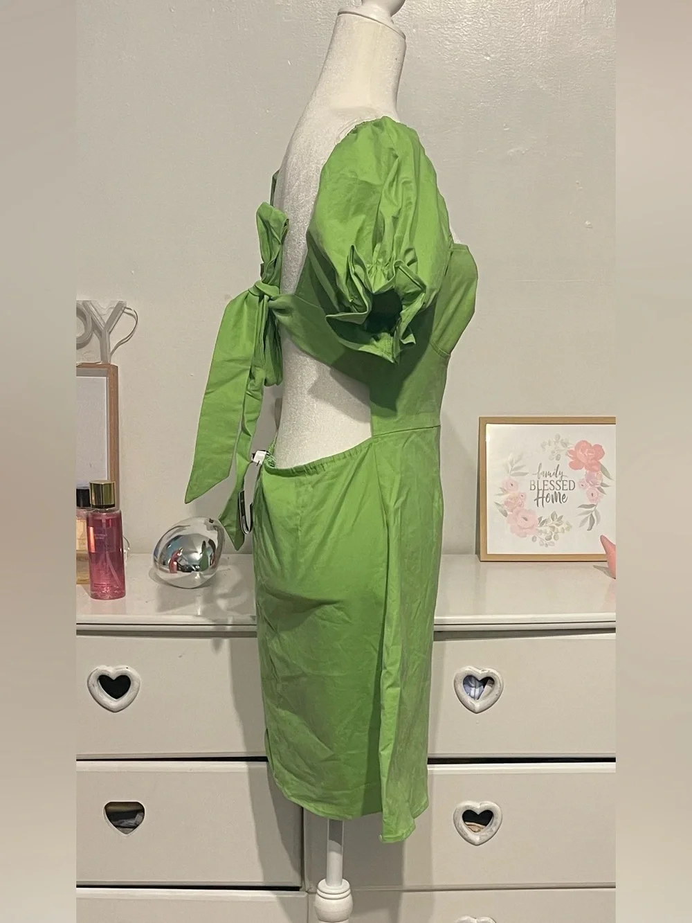 Fashion Nova Lime Green Puff Sleeve Square Neck Mini Dress size XL NWT